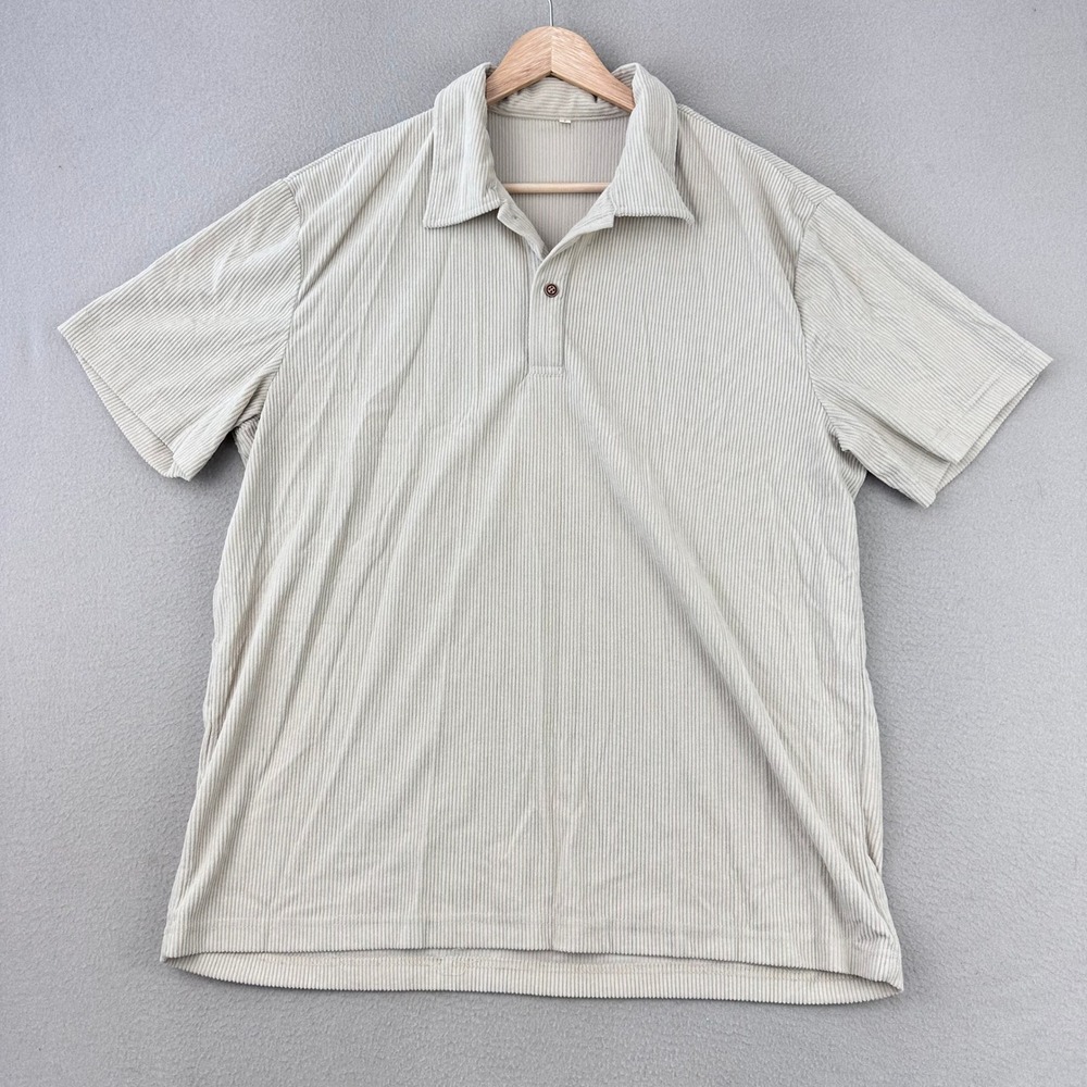 Mens Corduroy Polo Shirt Mens L Khaki Pullover Beach Neutral‎ Short Sleeve
